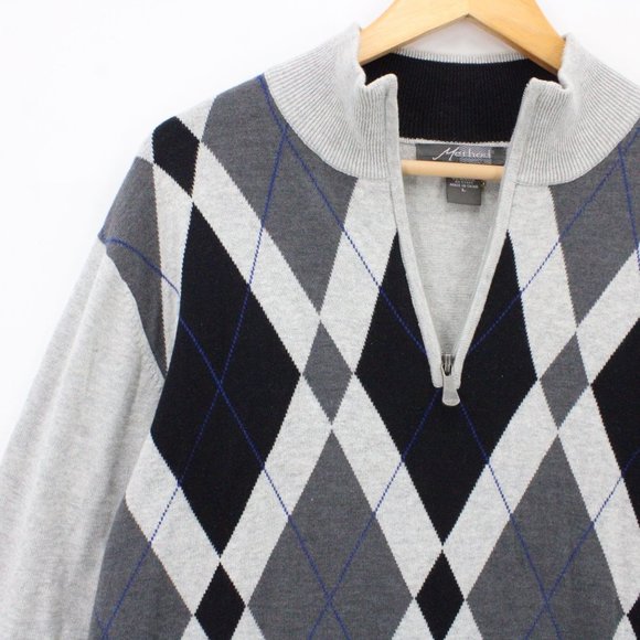 Method Sweater Mens Gray Diamond Graphic V Neck Pullover Long Sleeve Large L - Picture 3 of 10